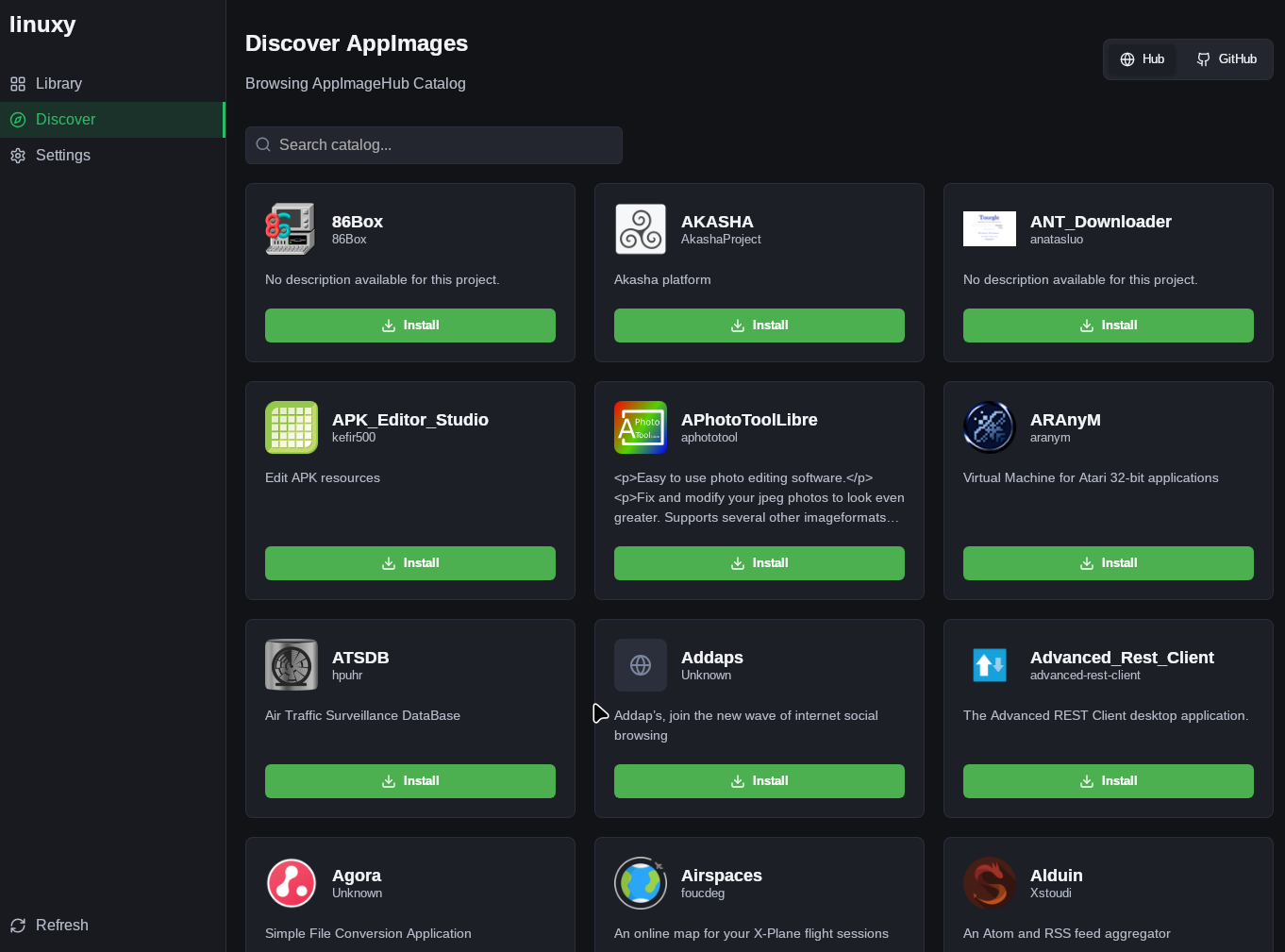 Linuxy Discover - AppImage Hub